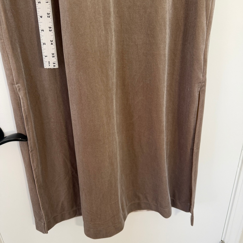 Natori Natalie Velvet Lounger‎ Medium $170 Long Sleeve Maxi Dress Gown Taupe - Picture 9 of 10